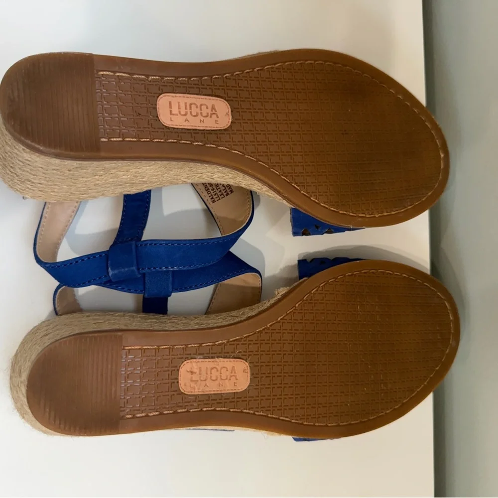 Lucca‎ Lane Blue Wedge Sandals 8M Espadrille Heel Ankle Strap Boho Coastal Shoes